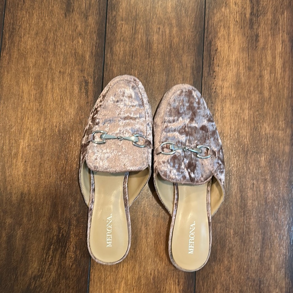Pink velvet mules